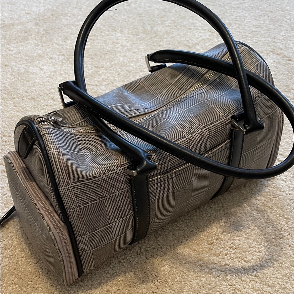 Liz Claiborne Barrel Style Plaid Shoulder Bag - Black and Gray - Picture 3 of 16